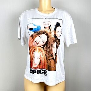 Spice Girls Graphic T-Shirt Womens Large White 90s Music Band Pop Art Tee